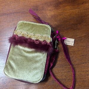 Natural Life Velvet Wristlet - Olive and Burgundy